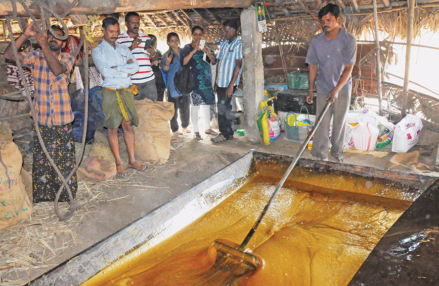 Marayoor jaggery being stirred